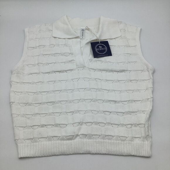 The‎ Bubble Womens Anna Sleeveless Knit V Neck Polo White Size S NWT - Picture 1 of 9